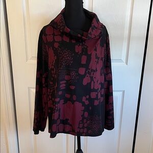 Bryn Walker Etta Organic Cotton Poplin Cowl Neck Black Burgundy Top Small